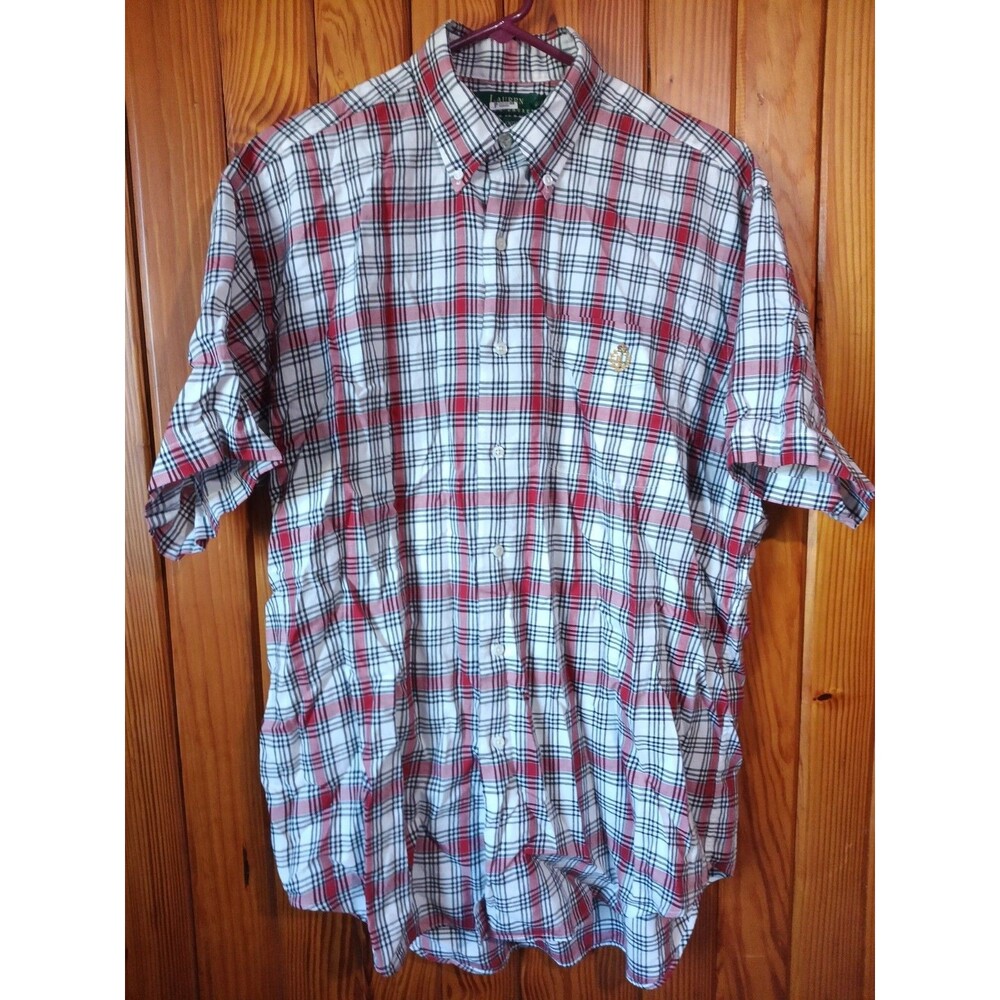 Lauren by Ralph Lauren Men's Med Short Sleeve Button Down Shirt Plaid Crest Logo